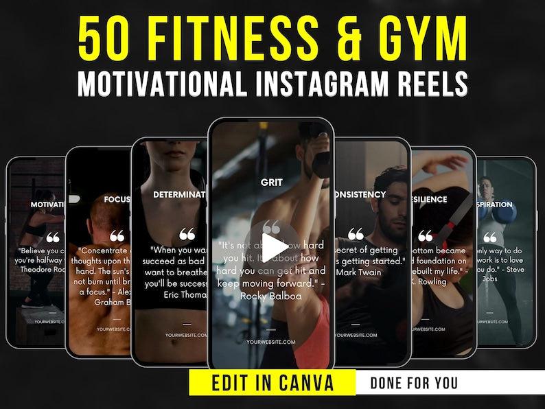 50 Canva Editable Fitness & Gym Motivational Videos